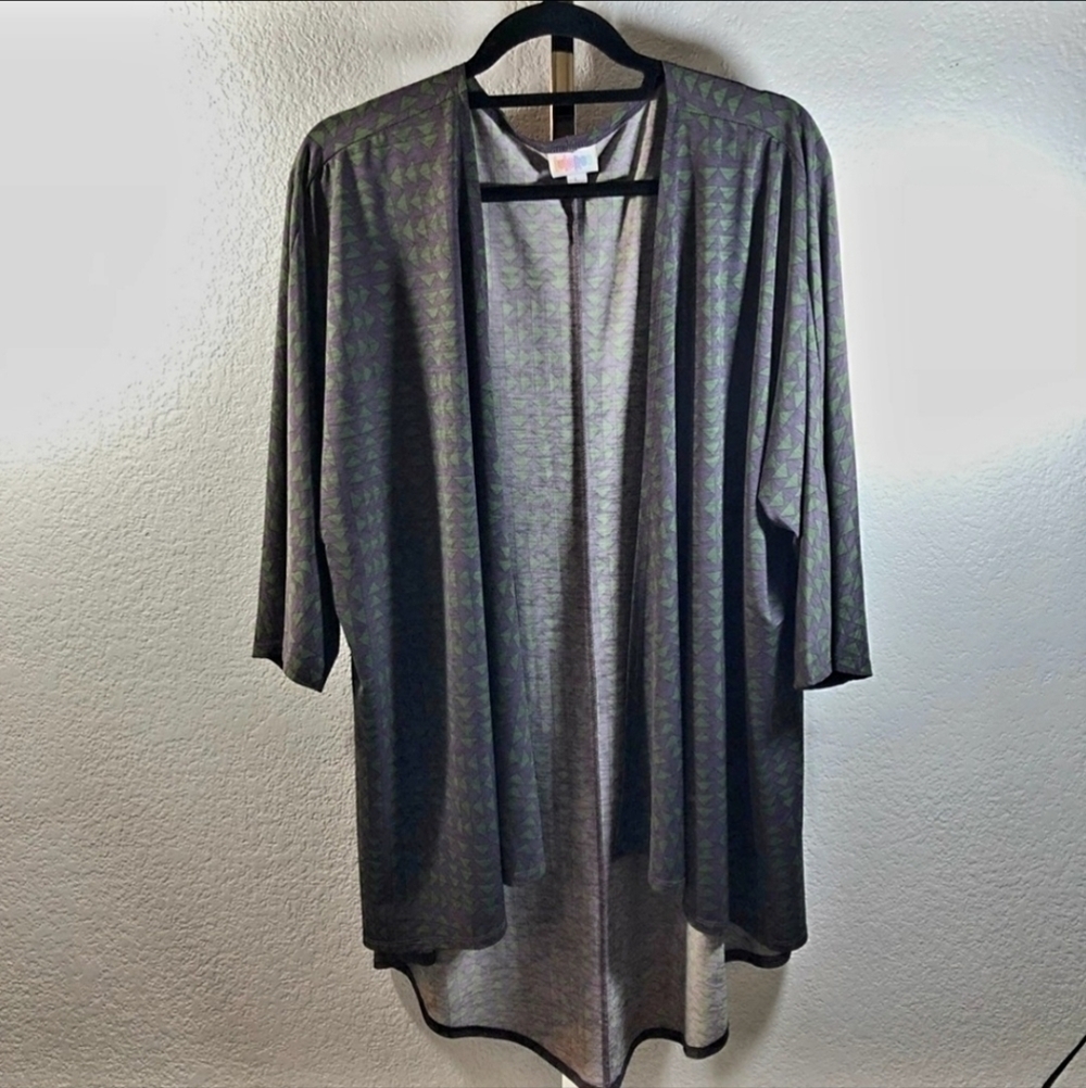 LuLaRoe Lindsay Open Cardigan Women's Small S Purple Green Triangles Lightweight